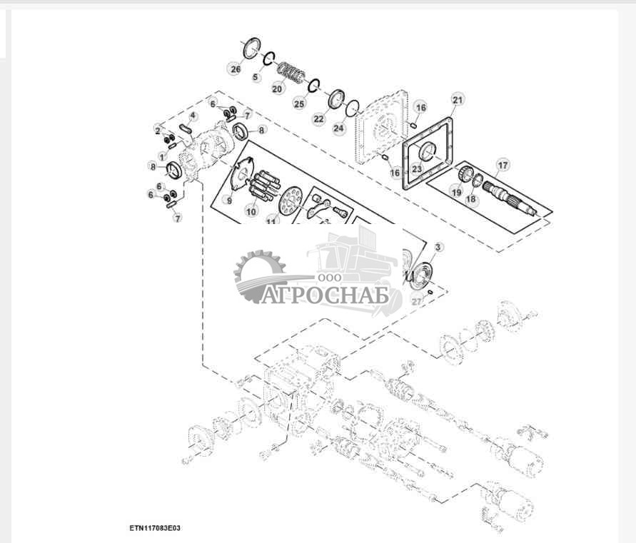 Компоненты гидравлического насоса для трансмиссии с кнопочным переключением передач, Final Tier 4, HillMaster™ (1 из 3) 